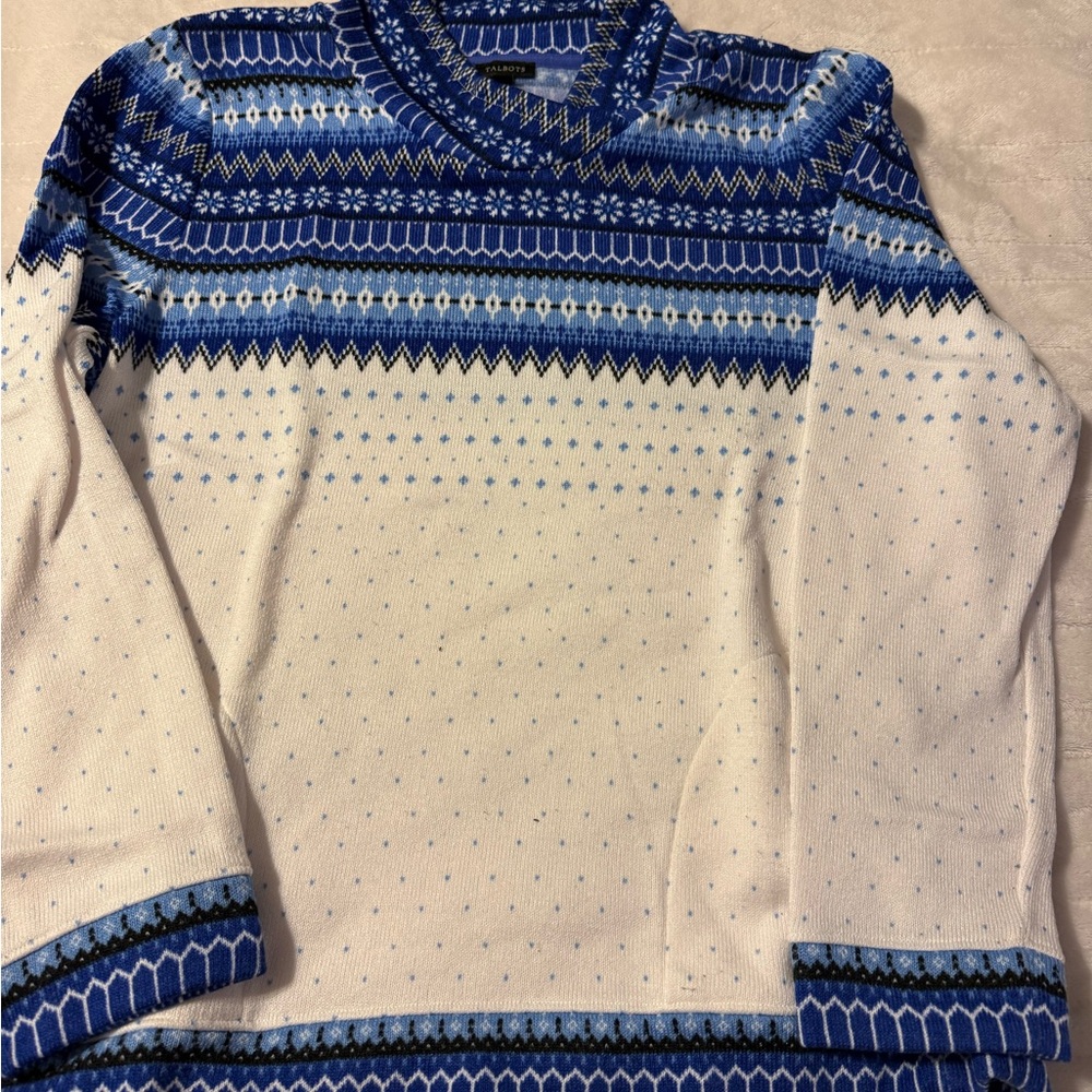 Talbots Womens Sweater in Blue and White